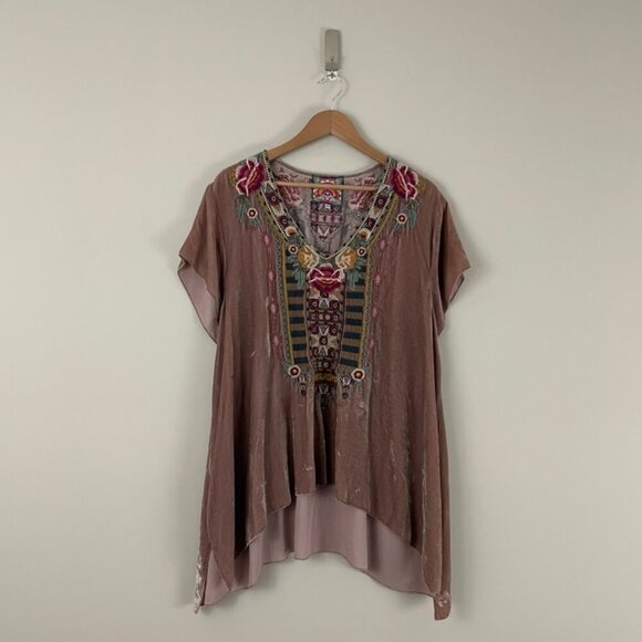 Johnny Was Tops - Johnny Was Cherelle Floral Embroidered Velvet Drape Top Size XXL Petite